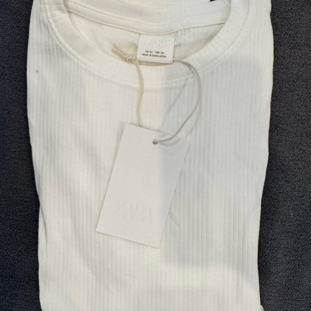 Zara Cream Ribbed Crewneck Top